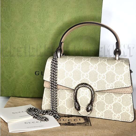 GUCCI off White Beige GG Supreme canvas Mini Dionysus Top Handle chain bag NIB🎁 - Picture 2 of 11